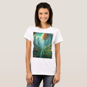 Alien Nature & Futuristic City Surreal Sci-Fi Kuns T-Shirt (Vorne ganz)
