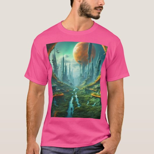 Alien Nature & Futuristic City Surreal Sci-Fi Kuns T-Shirt (Vorderseite)