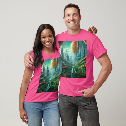 Alien Nature & Futuristic City Surreal Sci-Fi Kuns T-Shirt (Unisex)