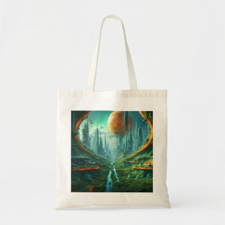 Alien Nature & Futuristic City Surreal Sci-Fi Kuns Tragetasche