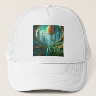 Alien Nature & Futuristic City Surreal Sci-Fi Kuns Truckerkappe