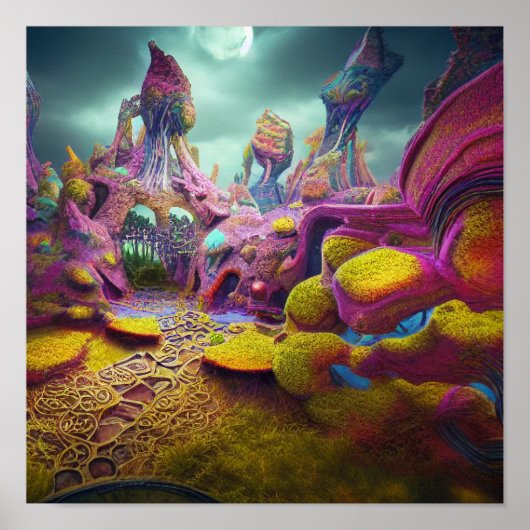 Alien Night Garden Psychedelic Lucid Dream Poster (Vorne)