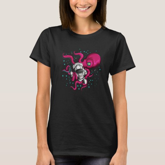 Alien Octopus Holds Astronaut Cosmonaut Space Fish T-Shirt (Vorderseite)
