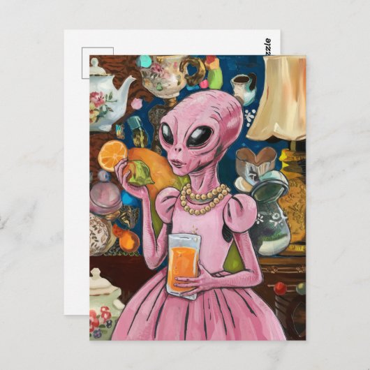 Alien Orange Juice in der Stadt Postkarte (Vorne/Hinten)