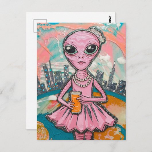 Alien Orange Juice in der Stadt Postkarte (Vorne/Hinten)