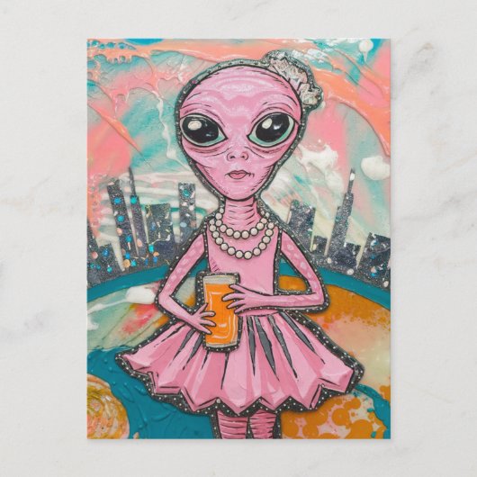 Alien Orange Juice in der Stadt Postkarte (Vorderseite)
