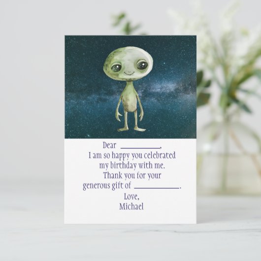 Alien Outer Space Geburtstag Danke Karte (Stehend Vorderseite)