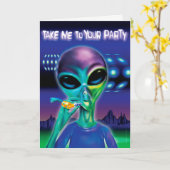 Alien Party Grußkarte - angepasste Nachricht Karte (Gelbe Blume)