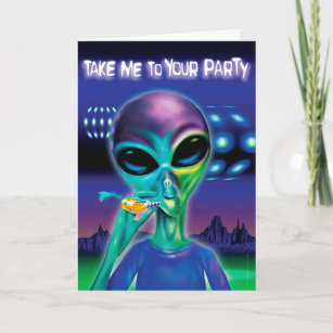 Alien Party Grußkarte - angepasste Nachricht Karte