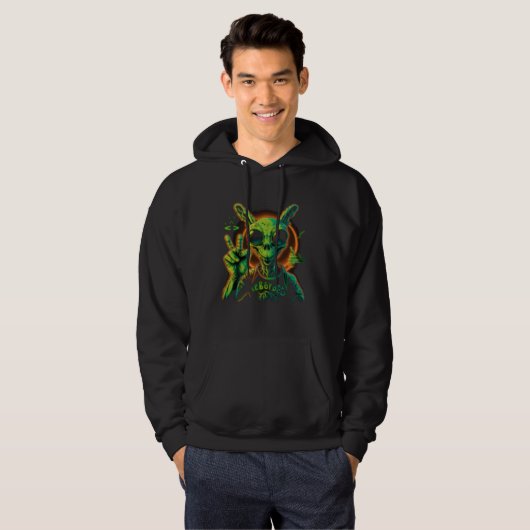 Alien Peace Hand Sign UFO Spaceship Hoodie (Vorne ganz)