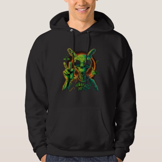 Alien Peace Hand Sign UFO Spaceship Hoodie (Vorderseite)