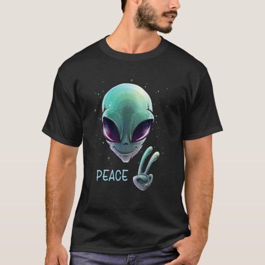 Alien Peace Sigh Hand Cool Space Futurisme Psyche T-Shirt (Vorderseite)