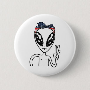 Alien Peace Sign 4. Juli Amerikanische Flagge Bynd Button