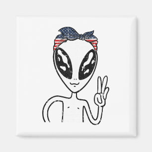 Alien Peace Sign 4. Juli Amerikanische Flagge Bynd Magnet
