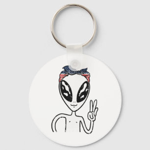 Alien Peace Sign 4. Juli Amerikanische Flagge Bynd Schlüsselanhänger