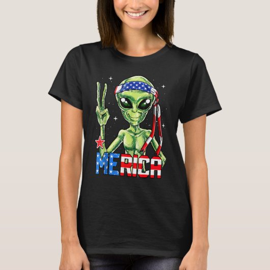 Alien Peace Sign 4. Juli Merica Ufo American F T-Shirt (Vorderseite)