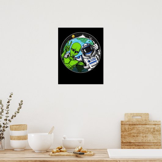 Alien Peace Sign Space Astronaut Poster (Küche)