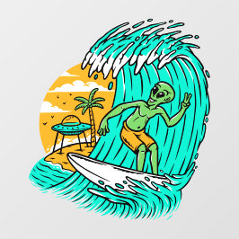 Alien Peace Sign Surfing UFO Parkplatz am Strand Fensteraufkleber