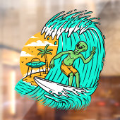 Alien Peace Sign Surfing UFO Parkplatz am Strand Fensteraufkleber (Blatt 2)