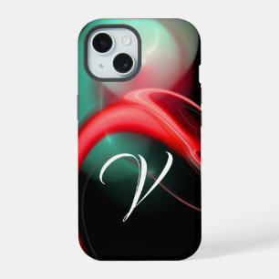 ALIEN PERLEN-MONOGRAMM Rot Grüne Fraktal-Wirbel  iPhone 15 Hülle