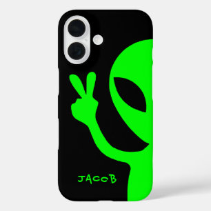 Alien personalisiert Peace Sign Peekaboo iPhone 16 Hülle