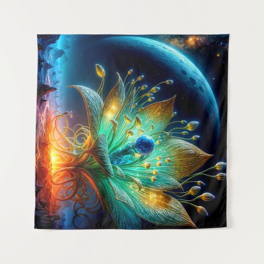 Alien Pflanze bläst eine Blume auf, die einen Plan Wandteppich (Vorderseite (Horizontal))