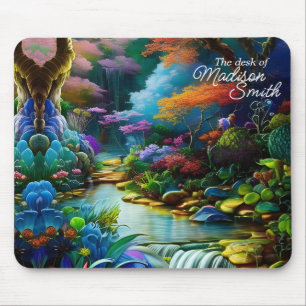 Alien Pflanze und hübscher Wasserfall Garten Mousepad