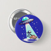 Alien Pizza Abduction - Funny Pixel Art UFO Design Button (Vorne & Hinten)