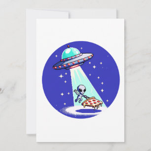 Alien Pizza Abduction - Funny Pixel Art UFO Design Feiertagskarte