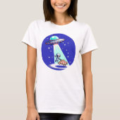 Alien Pizza Abduction - Funny Pixel Art UFO Design T-Shirt (Vorderseite)
