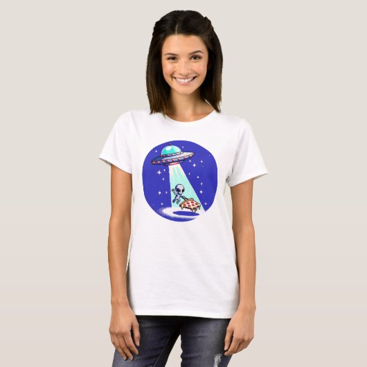 Alien Pizza Abduction - Funny Pixel Art UFO Design T-Shirt (Vorne ganz)