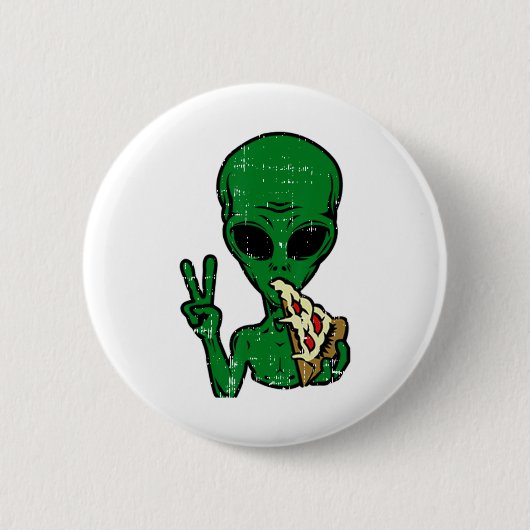 Alien Pizza Eating Peace Fun Space Area-51 Hallowe Button (Vorderseite)