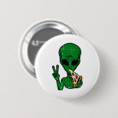 Alien Pizza Eating Peace Fun Space Area-51 Hallowe Button (Vorne & Hinten)