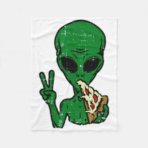 Alien Pizza Eating Peace Fun Space Area-51 Hallowe Fleecedecke