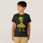 Alien Pizza Eating Peace Funny Space Food Lover T-Shirt (Vorne ganz)
