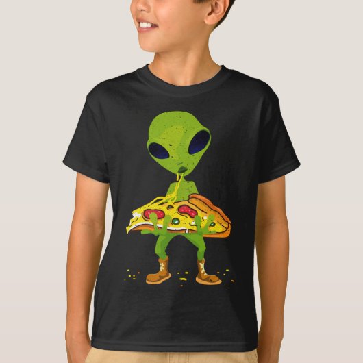Alien Pizza Eating Peace Funny Space Food Lover T-Shirt (Vorderseite)
