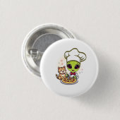 Alien-Pizza-Koch-Katze-Cartoon-Art Button (Vorne & Hinten)