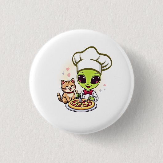 Alien-Pizza-Koch-Katze-Cartoon-Art Button (Vorderseite)