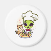 Alien-Pizza-Koch-Katzen-Cartoon-Art Magnet (Vorne)