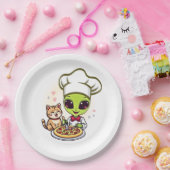 Alien-Pizza-Koch-Katzen-Cartoon-Kunst Pappteller (Party)
