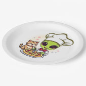 Alien-Pizza-Koch-Katzen-Cartoon-Kunst Pappteller (Schrägansicht)