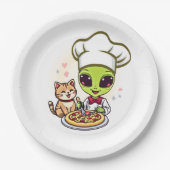 Alien-Pizza-Koch-Katzen-Cartoon-Kunst Pappteller (Vorderseite)