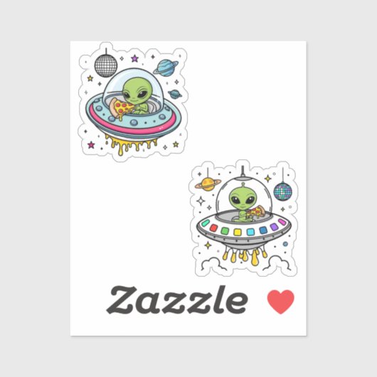 Alien Pizza Party Sticker - Funny Space und Pizza (Blatt)