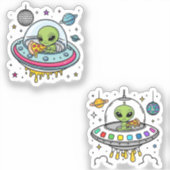 Alien Pizza Party Sticker - Funny Space und Pizza (Vorderseite)