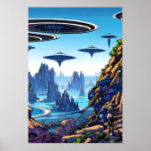 Alien Planet, Alien Flugmaschine | AI Art Poster (Vorne)