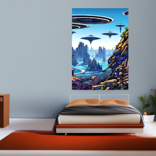 Alien Planet, Alien Flugmaschine   AI Art Poster
