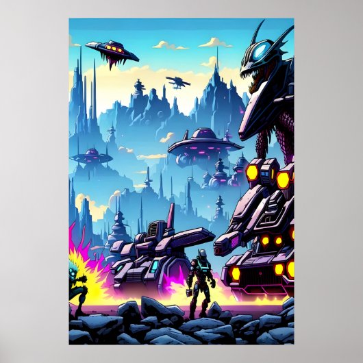 Alien Planet, Alien Kriegsmaschine | AI Art Poster (Vorne)