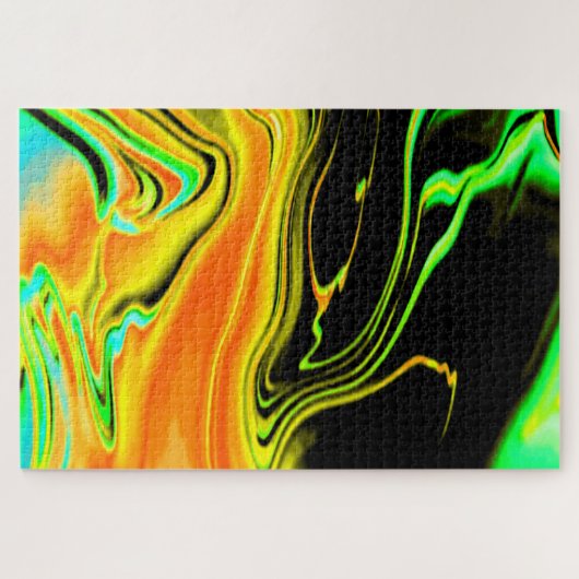 Alien Planet Marble Green Orange Black Puzzle (Horizontal)