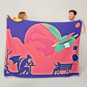 Alien Planet Retro SciFi Fleecedecke
