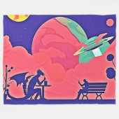 Alien Planet Retro SciFi Fleecedecke (Vorderseite (Horizontal))